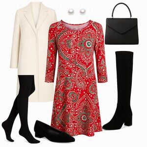 🌹 Camisa Red Paisley Tunic Dress (M) – Sophisticated Winter Pairings